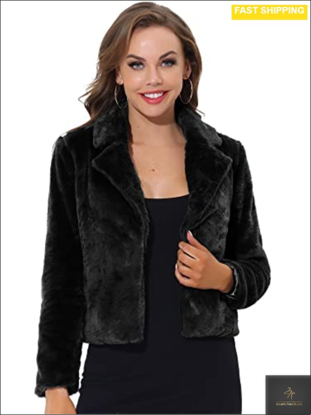 Allegra K Womens Cropped Faux Fur Jacket Lapel Winter Coat Outfit
